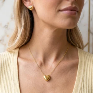 Conjunto Coração Liso Dourado - (RR90) Fino Toque