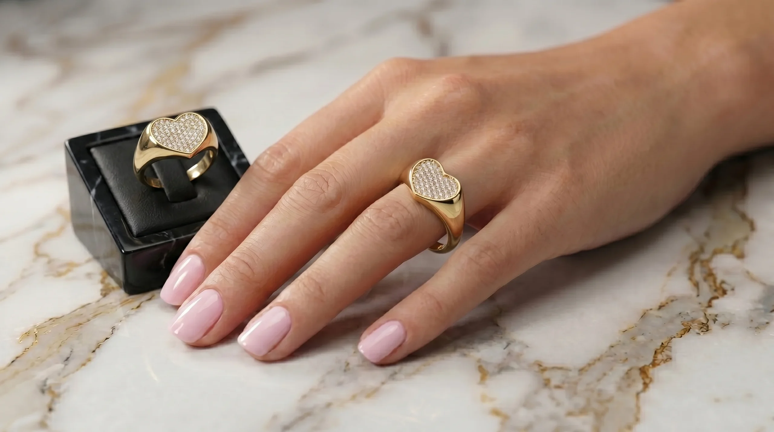 Anel Coração Micro Zircônia Dourado Regulável - (RR05)